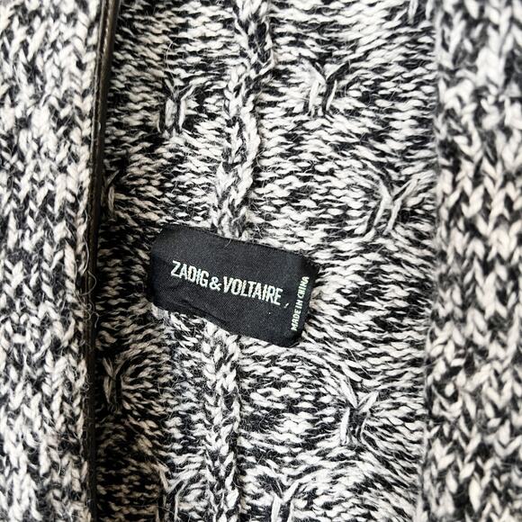 [Zadig & Voltaire] Alpaca Wool Blend Open Front Cardigan Leather Trim Sz Medium - Picture 10 of 11